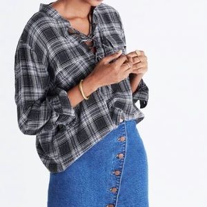Madewell Terrace Lace Up Gray Wool Plaid Shirt